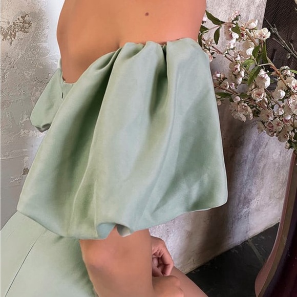 Lucia Light Sage Off-the-Shoulder Puff Sleeve Mini Dress - Picture 4 of 7
